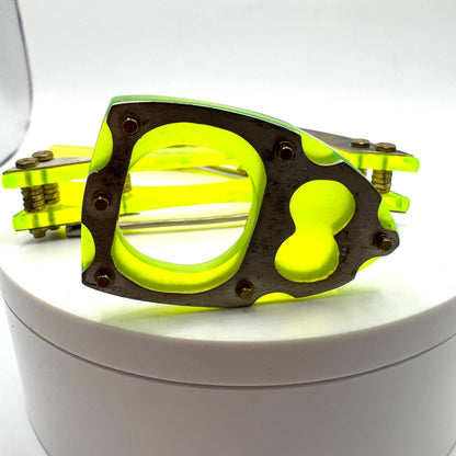 Geometric Brooch Ring In Fluorescent Acrylic and Sterling Silver