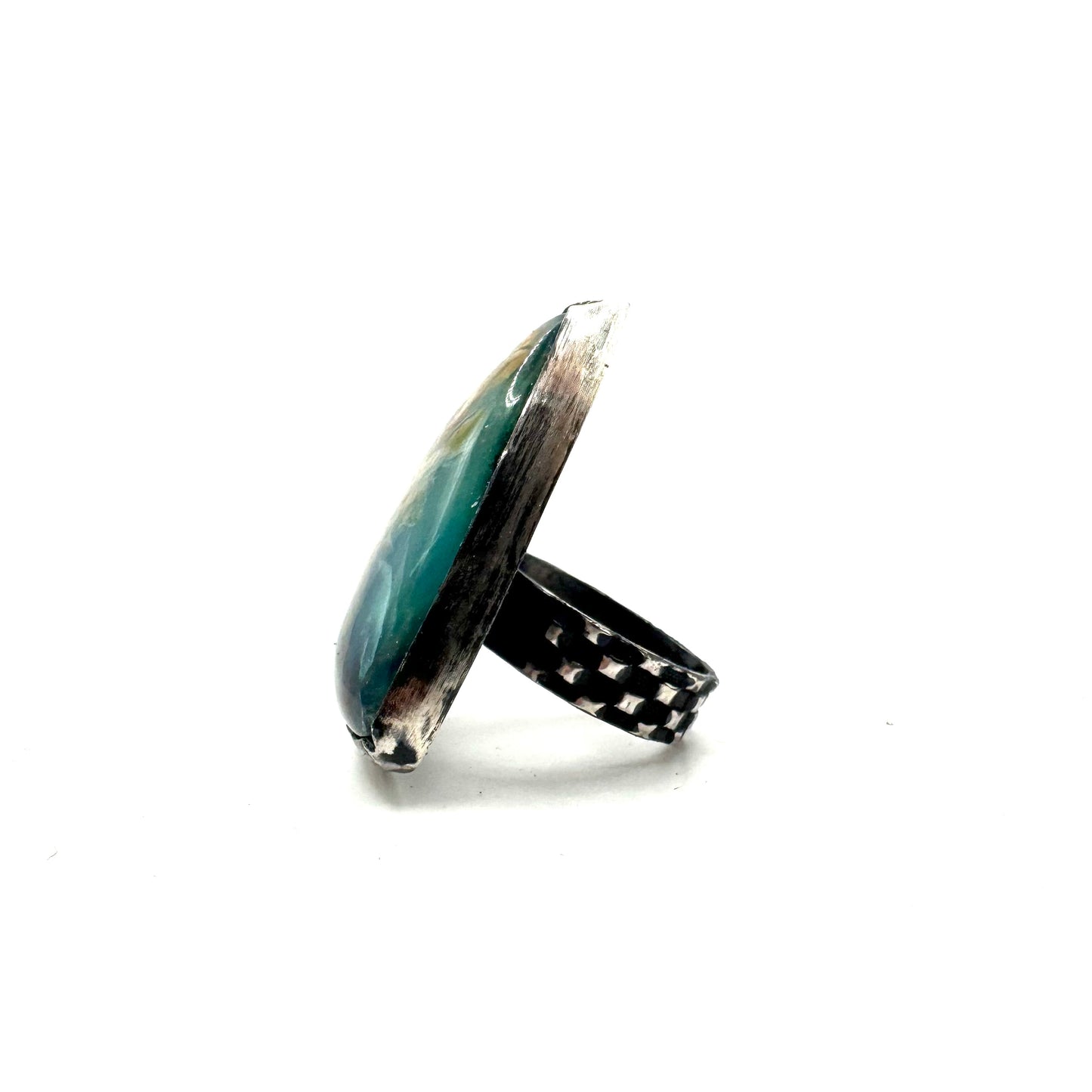 Ring of the Mage Set with Blue Peruvian Opal in Sterling Silver Ring
