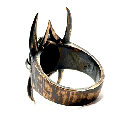 Spine Bronze Black Onyx Brutalist Ring