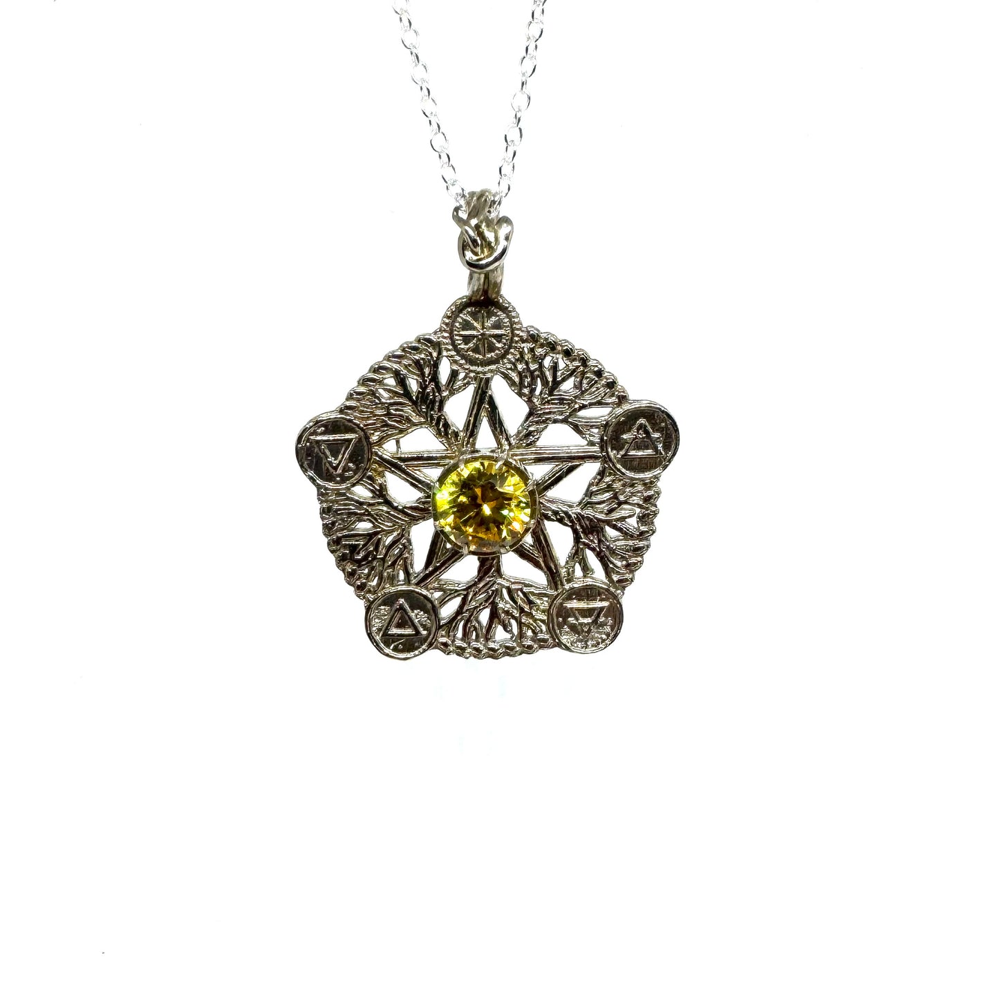 Priestess of the Glen Talisman Tree of Life Pendant in White Bronze with CZ