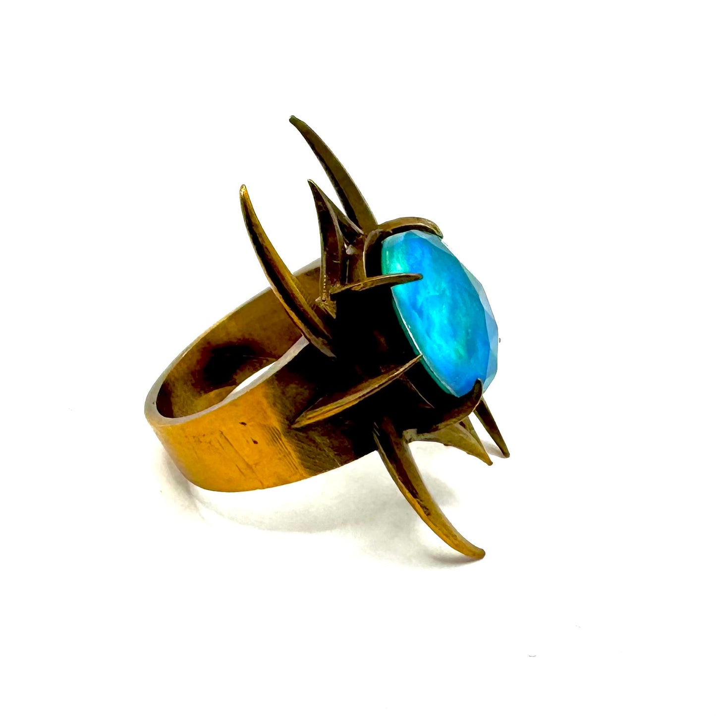 Helm of Loki Bronze Aurora Opal Brutalist Ring