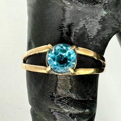 Swiss Blue Topaz Solitaire Bronze Ring