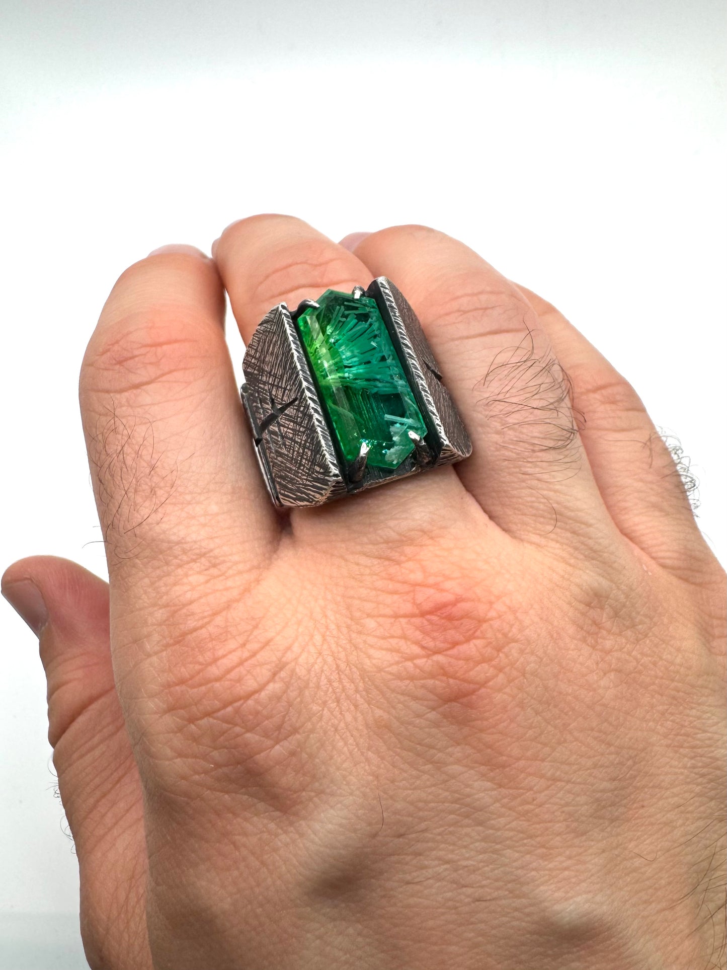 Citadel Ring With Green Bridewell in Sterling Silver