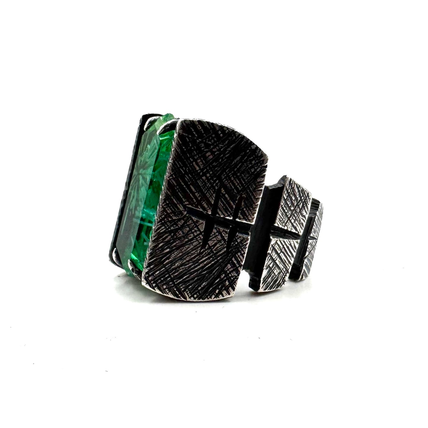 Citadel Ring With Green Bridewell in Sterling Silver