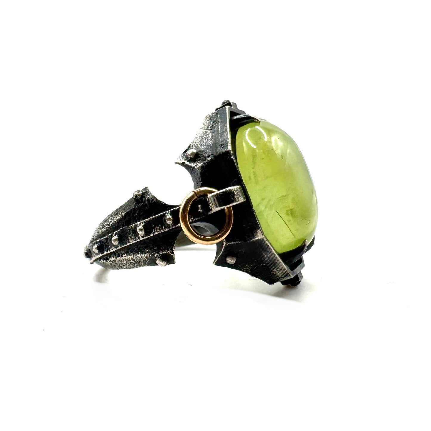 Prehnite Citadel Ring in Sterling Silver