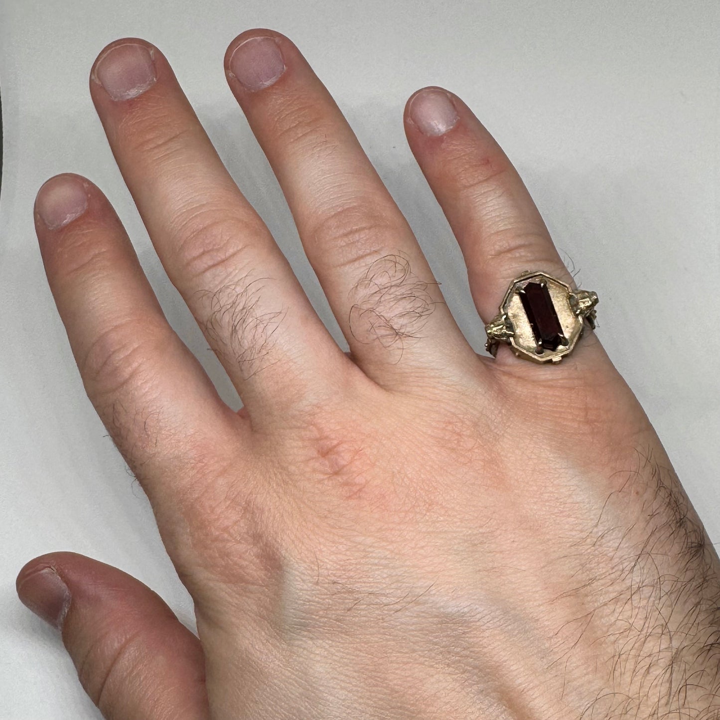 Citadel Ring With Garnet Tablet in Bronze