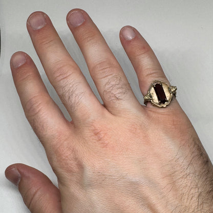 Citadel Ring With Garnet Tablet in Bronze