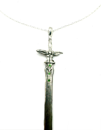 Sword of the Ancients Sword Necklace with Tsavorite Garnets in Sterling Silver