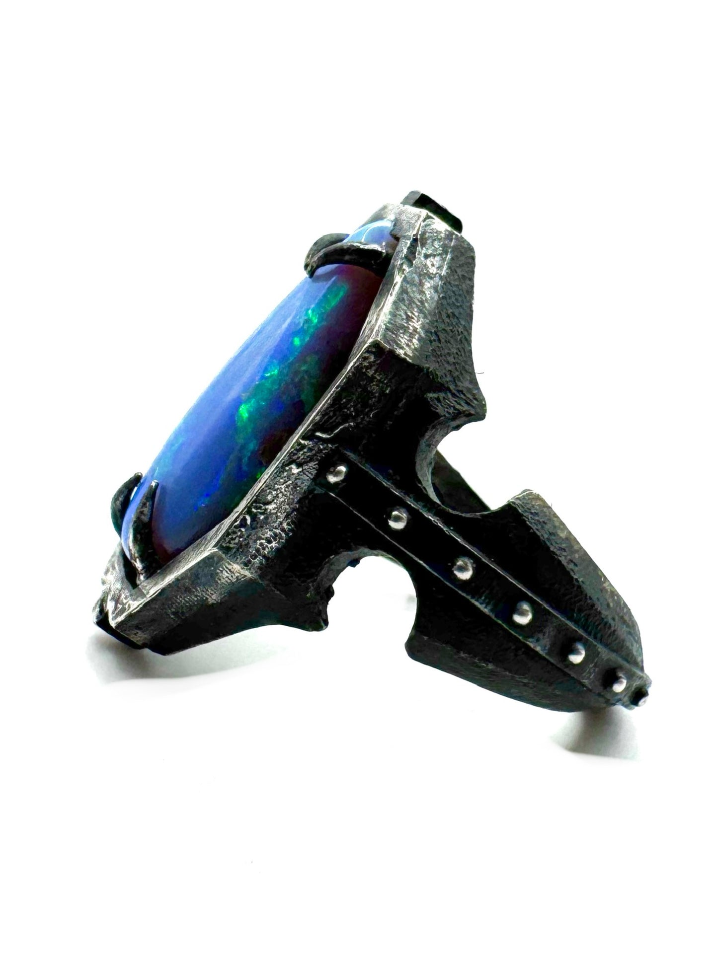 Black Opal Citadel Ring in Sterling Silver