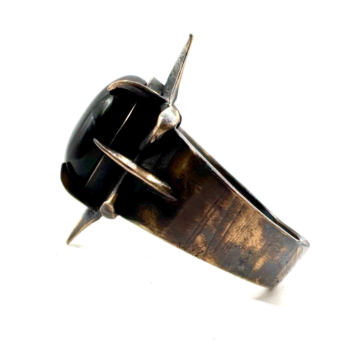 Arrow Bronze Black Onyx Brutalist Ring