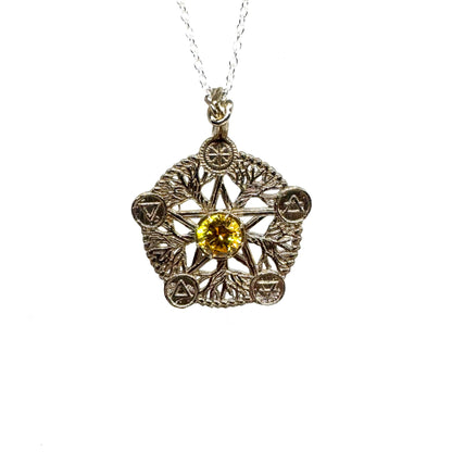Priestess of the Glen Talisman Tree of Life Pendant in White Bronze with CZ