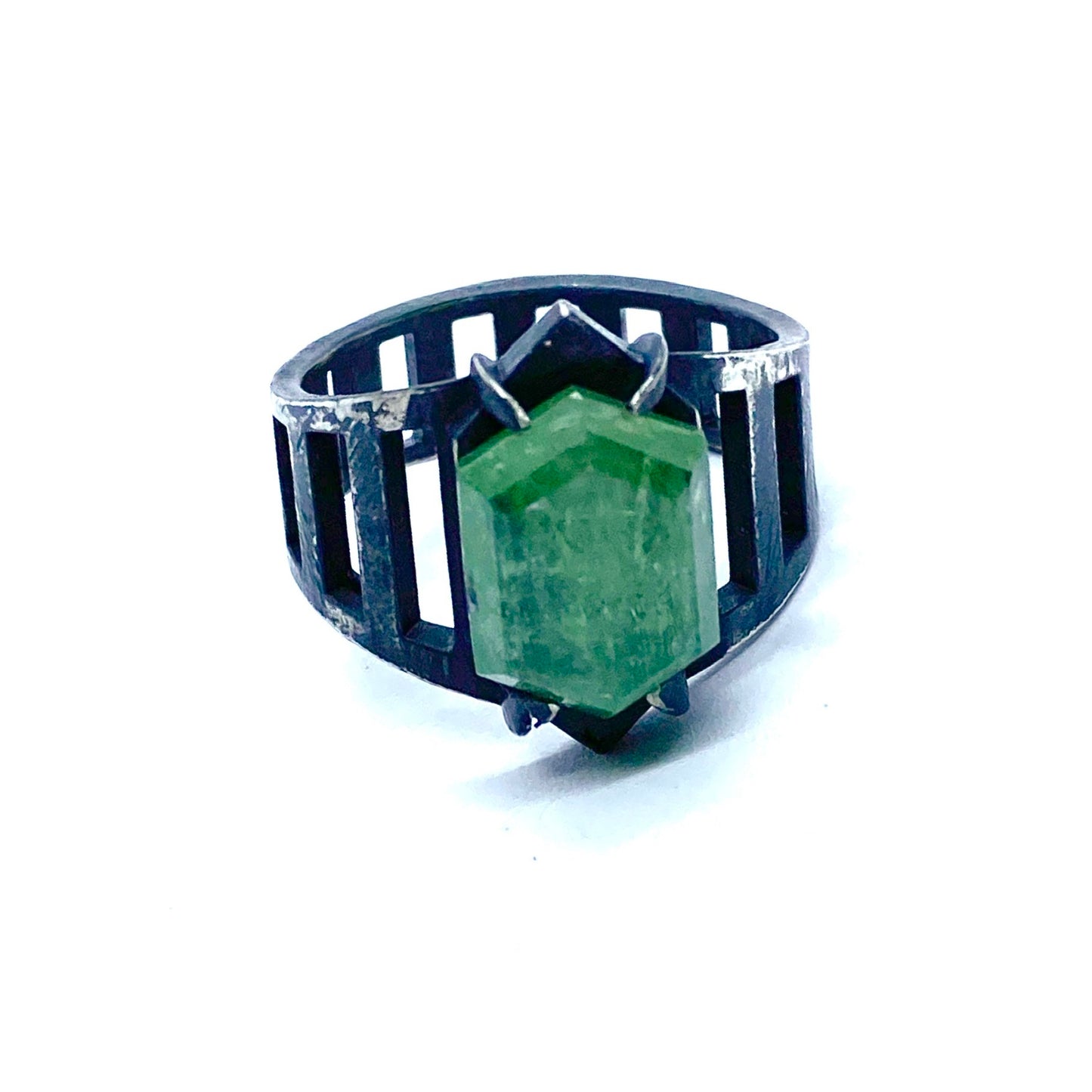 Brutalist Ring with Green Kyanite in Sterling Silver