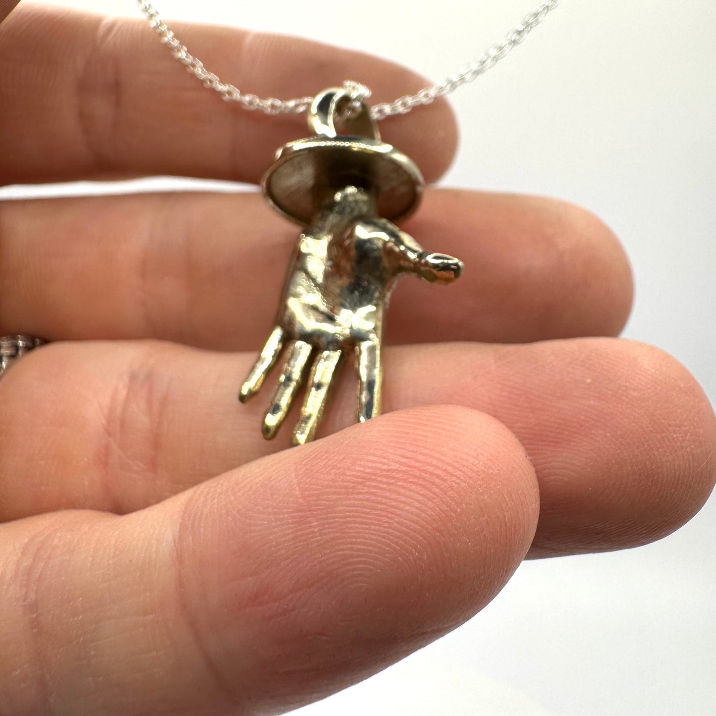 Ankh Hand Talisman Necklace Polished White Bronze