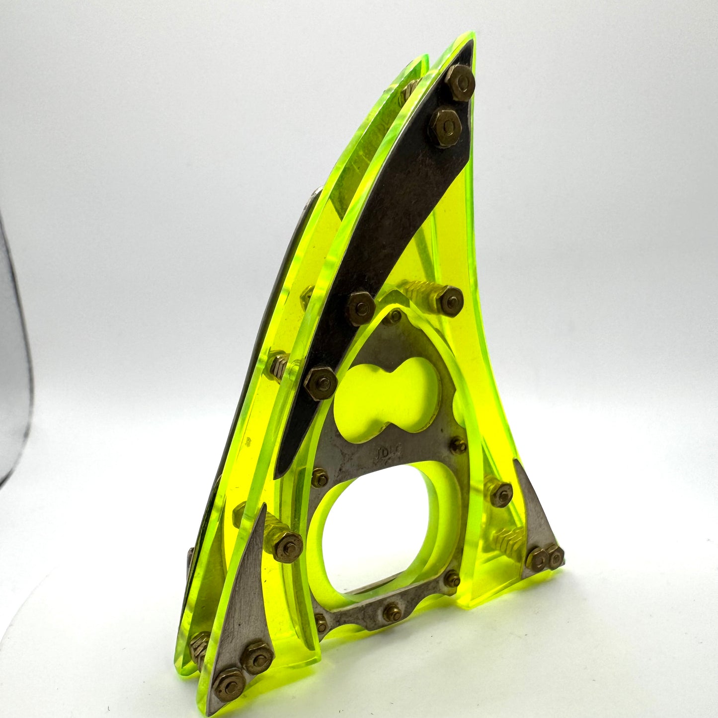 Geometric Brooch Ring In Fluorescent Acrylic and Sterling Silver