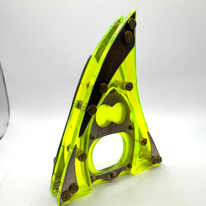 Geometric Brooch Ring In Fluorescent Acrylic and Sterling Silver