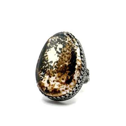 Ring of the Mage Set with Fossilized Mammoth Bone in Sterling Silver Ring