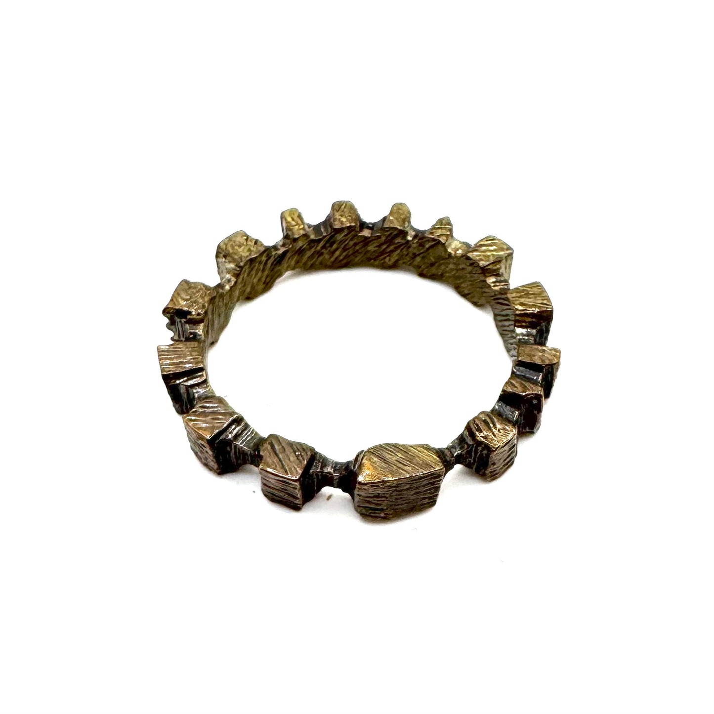 Hand Carved Brutalist Modern Ring in Bronze