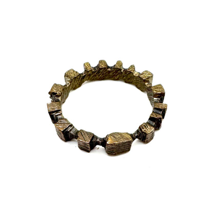 Hand Carved Brutalist Modern Ring in Bronze