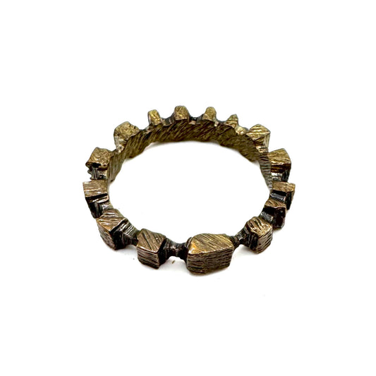 Hand Carved Brutalist Modern Ring in Bronze
