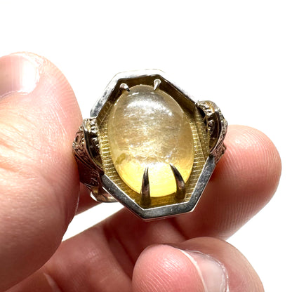 Green Knight Ring with Lepitolite And Amethyst