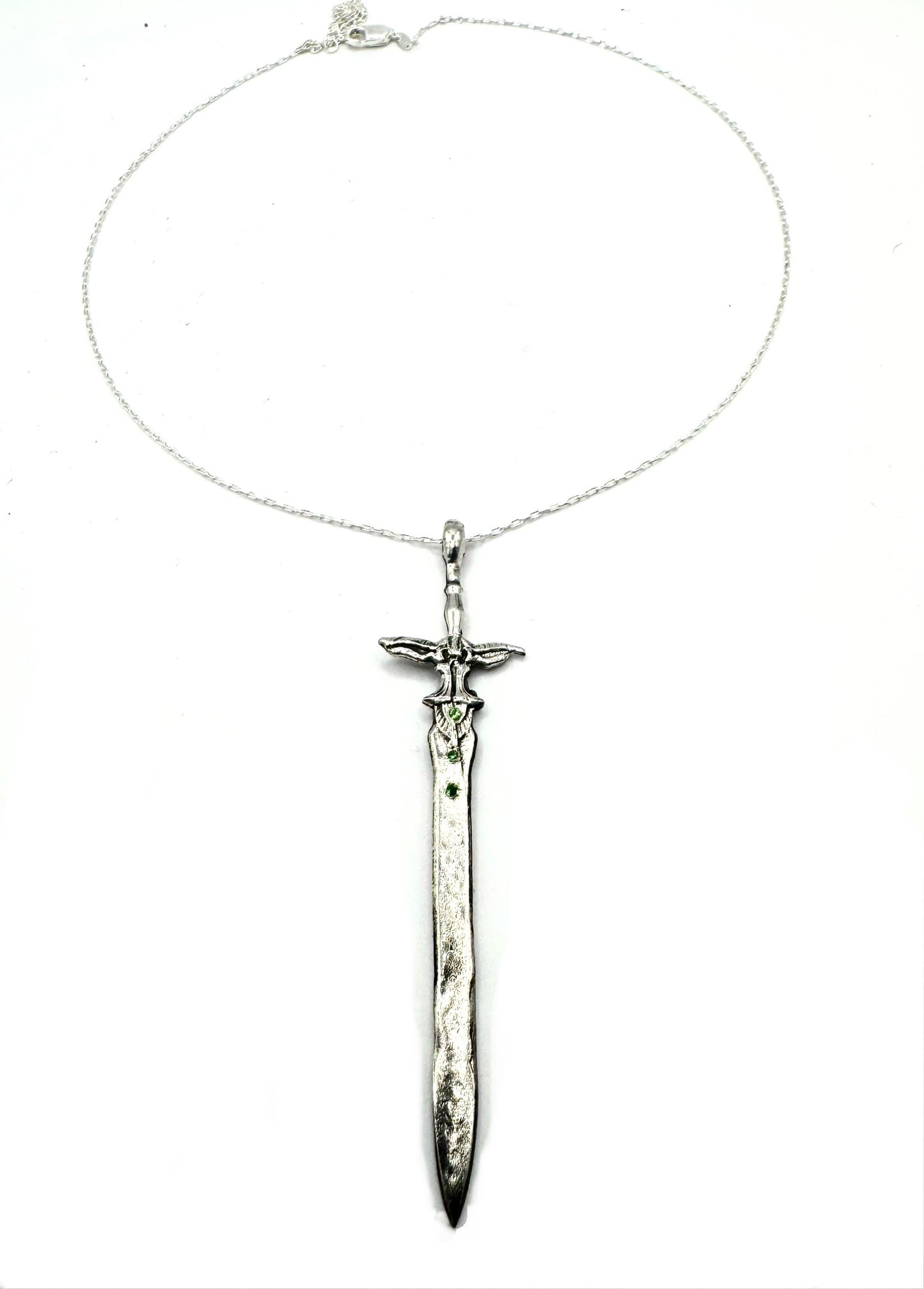 Sword of the Ancients Sword Necklace with Tsavorite Garnets in Sterling Silver