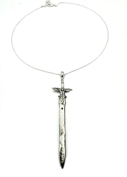 Sword of the Ancients Sword Necklace with Tsavorite Garnets in Sterling Silver