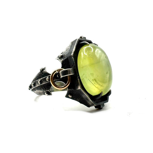 Prehnite Citadel Ring in Sterling Silver