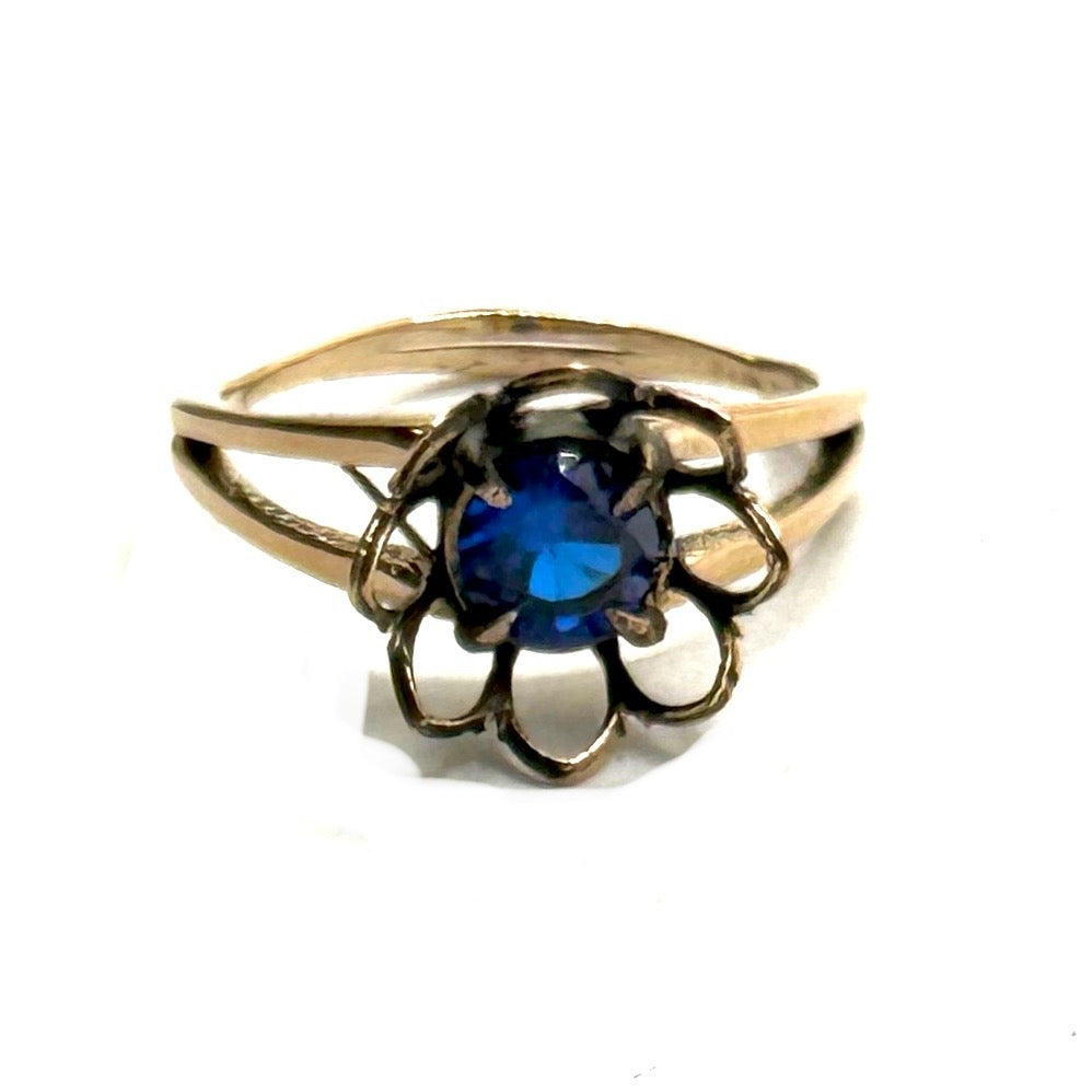 Blue Lab Zircon Flower Bronze Split Band Ring