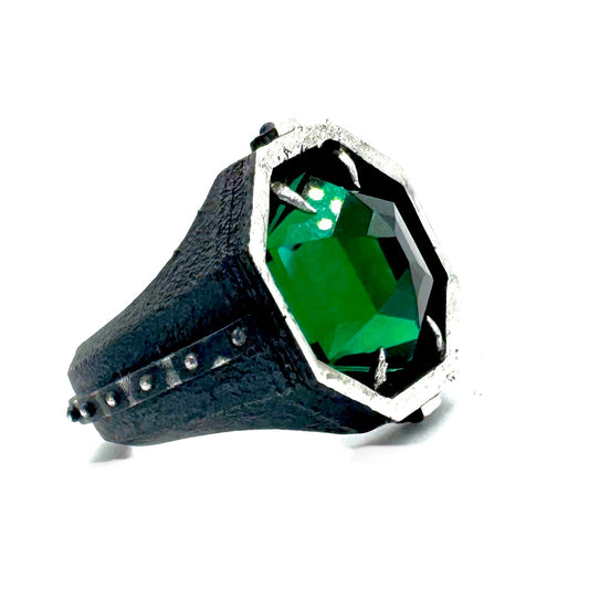 Citadel Ring With Lab Emerald in Sterling Silver