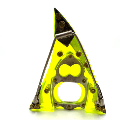 Geometric Brooch Ring In Fluorescent Acrylic and Sterling Silver