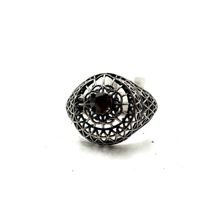 Geometric Garnet Ring In Sterling Silver