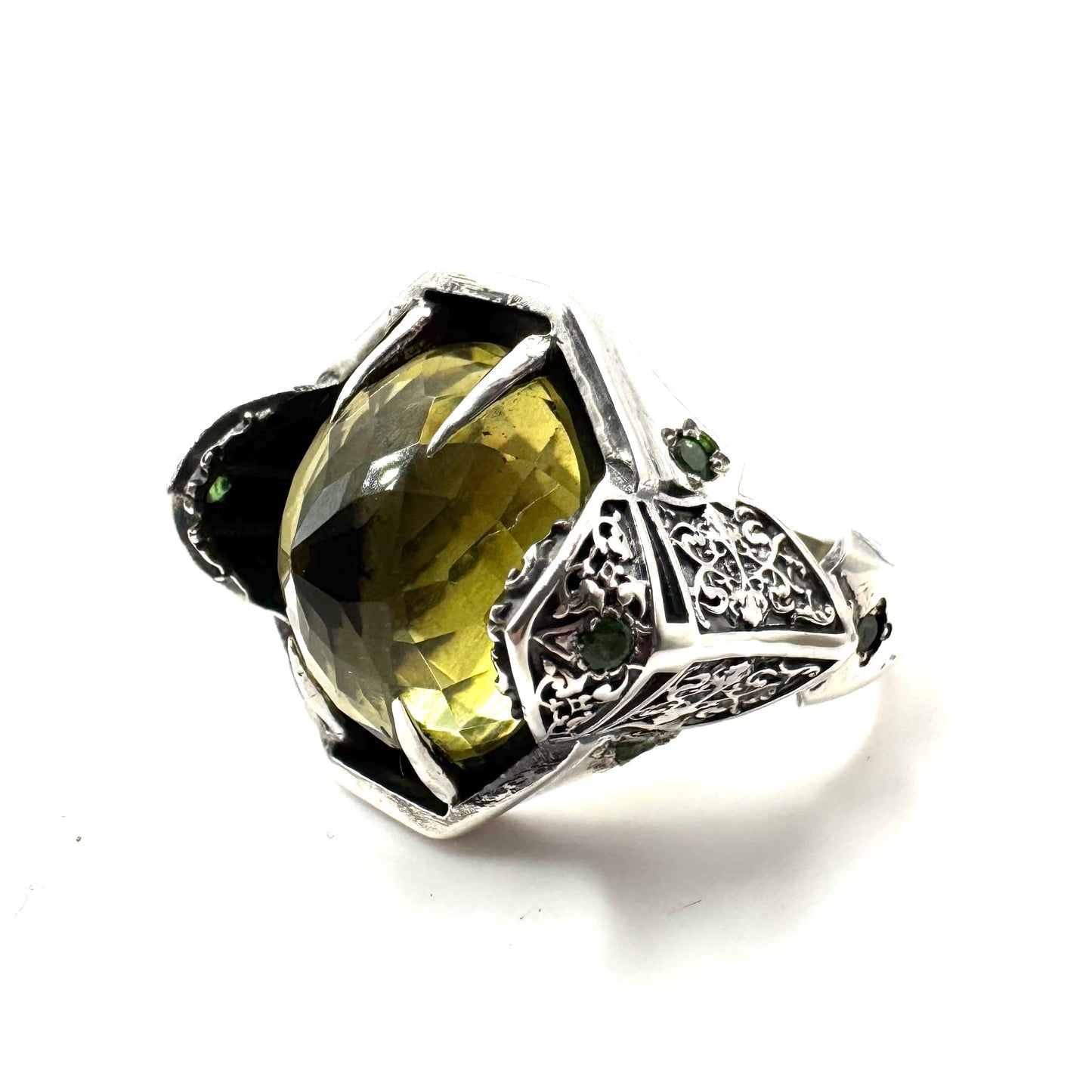 Green Knight Ring With Lemon Quartz and Tsavorite Garnet