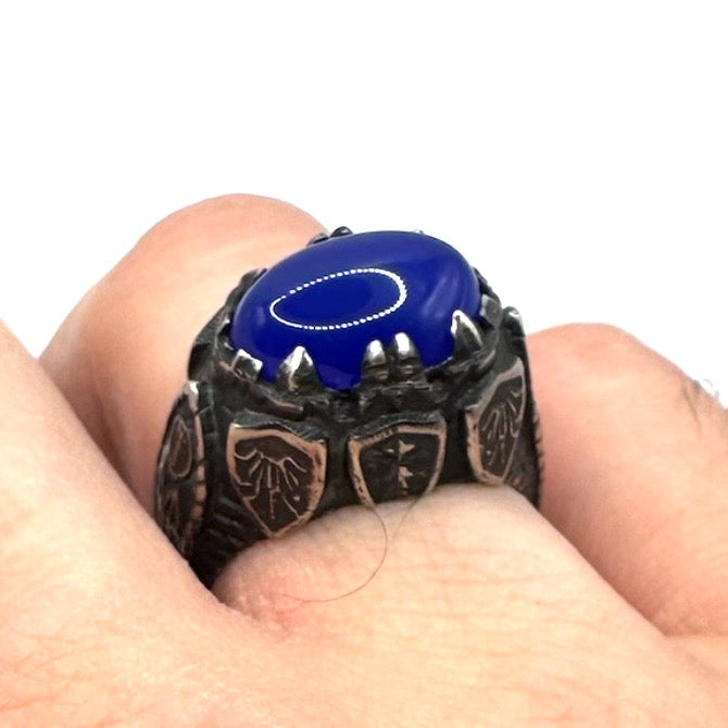 The Crypt of Kings Ring in Sterling Silver with Blue Onyx