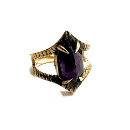 Serpent’s Bite Ring amethyst in Bronze