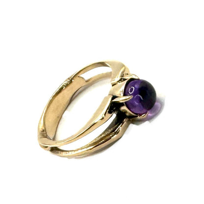 Amethyst Sphere Bronze Split Band Ring