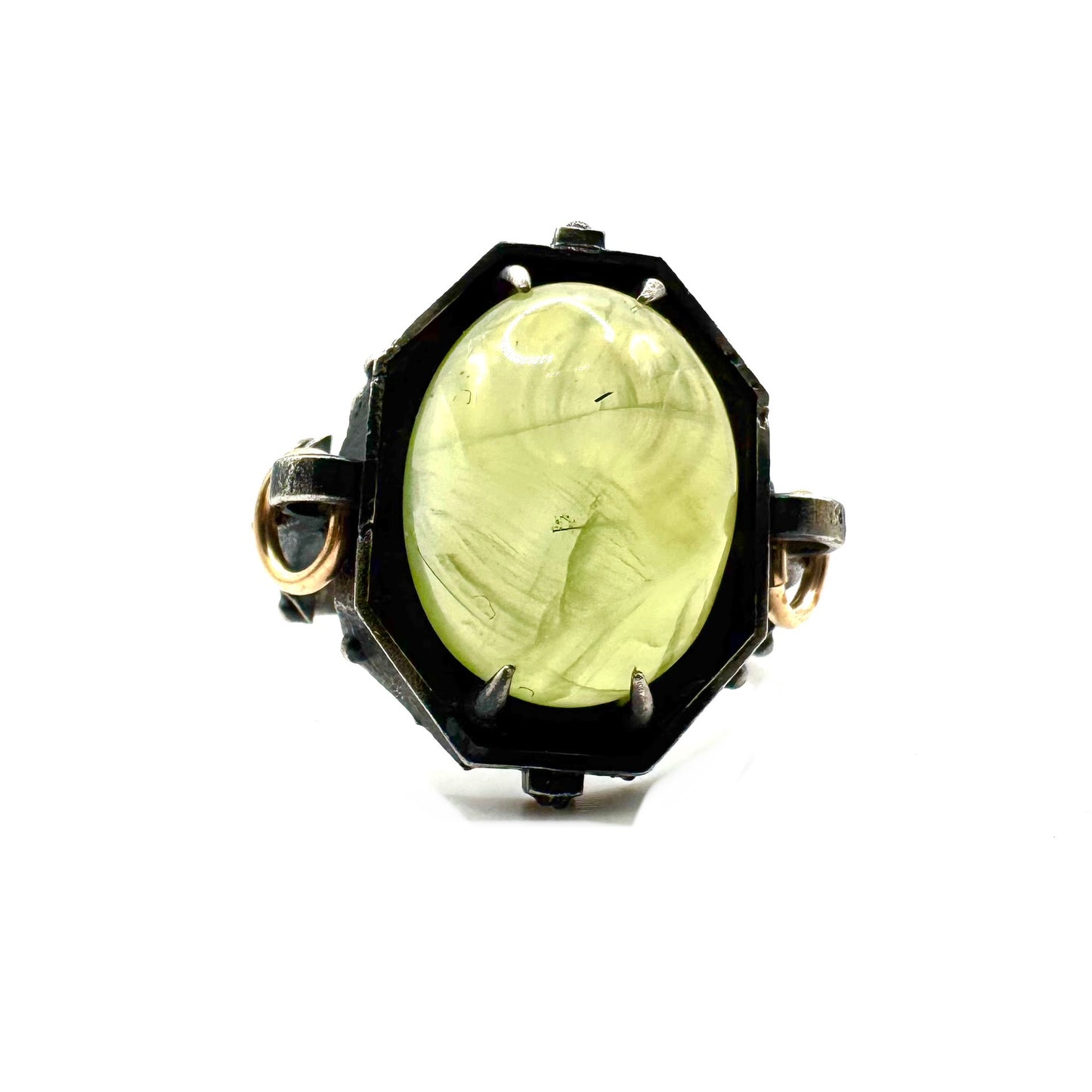 Prehnite Citadel Ring in Sterling Silver