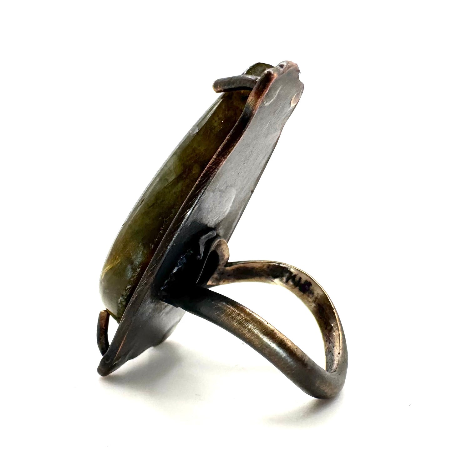 Oracle Bronze Labradorite Bone Band  Brutalist Ring