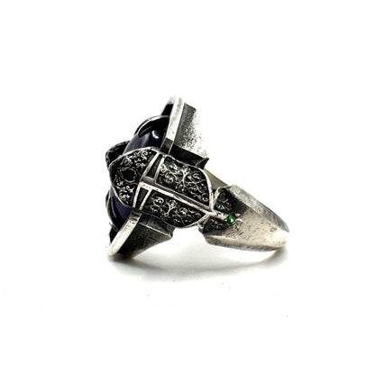 Green Knight Ring with Amethyst and Tsavorite in Sterling Silver