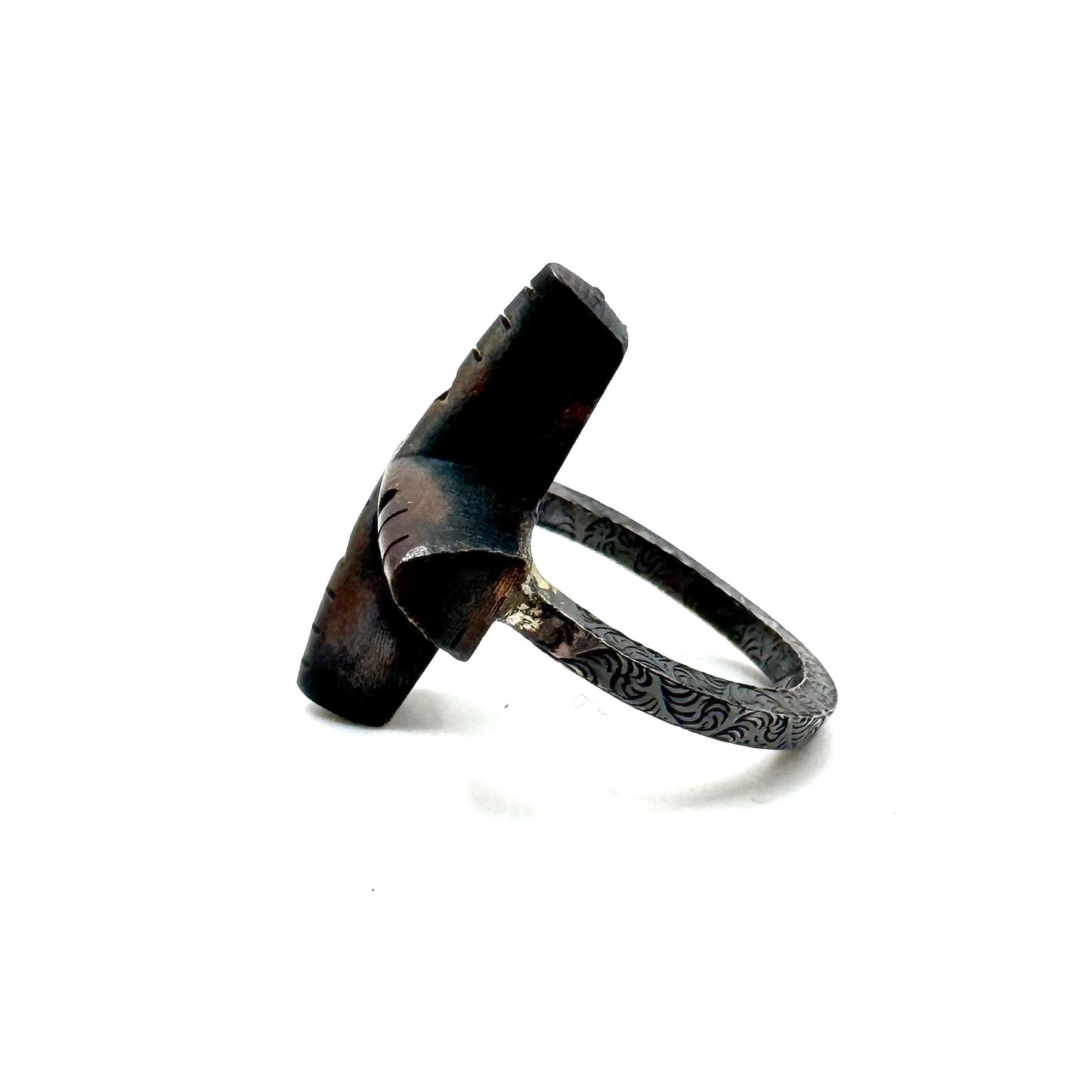 Cross Brutalist Amethyst Modern Ring in Bronze and Sterling