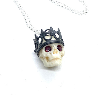 PREORDER Garnet Eyed Skull With Sterling silver Bail