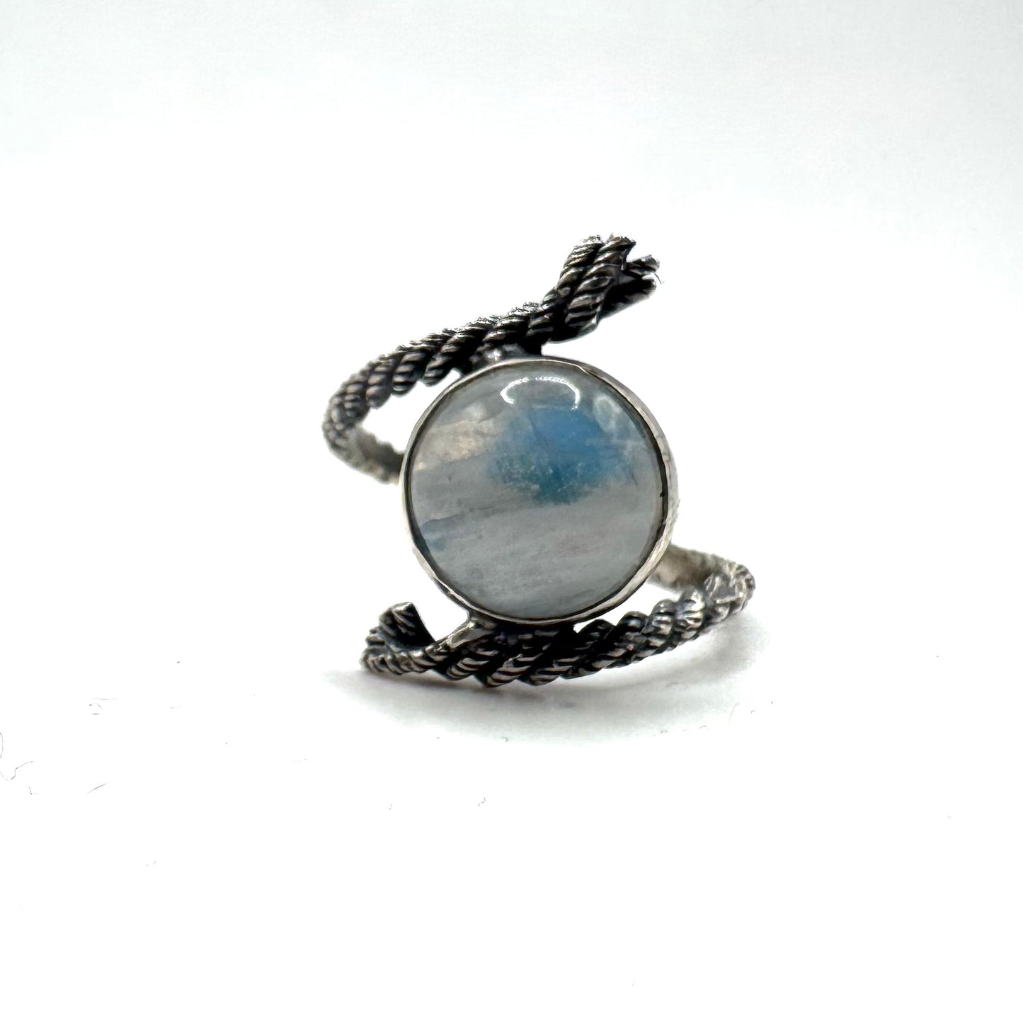 Moonstone Rope Ring in Sterling Silver