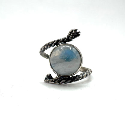 Moonstone Rope Ring in Sterling Silver