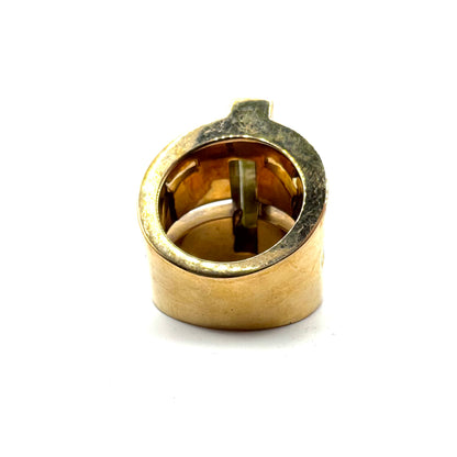 Brutalist Green Tourmaline Modern Ring in Bronze