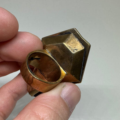 Coffin Ring in Bronze and Moonstone And Horn