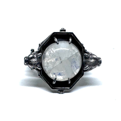 Moonstone Gargoyle Sanctum Ring In Sterling Silver