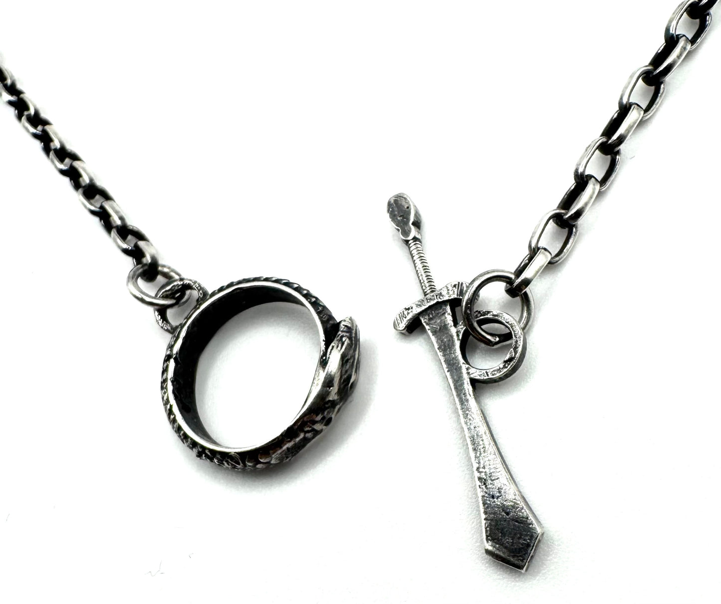 The Eternal Coil Sterling Silver 3.2mm Rolo Chain With Snake Ouroboros Athame Toggle Clasp