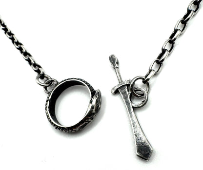 The Eternal Coil Sterling Silver 3.2mm Rolo Chain With Snake Ouroboros Athame Toggle Clasp