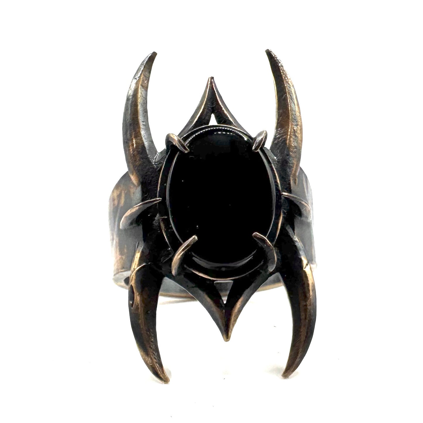 Spine Bronze Black Onyx Brutalist Ring