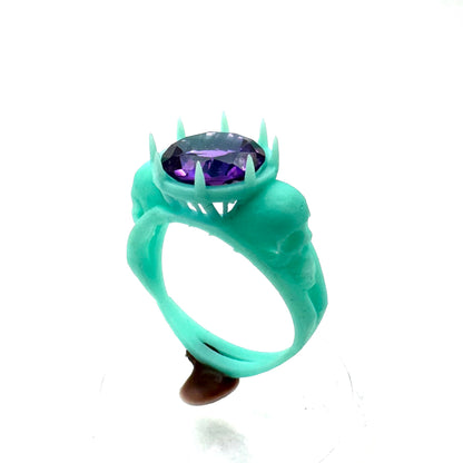 TO BE CAST - Cathedral Skull Ring With Amethyst In sterling Silver