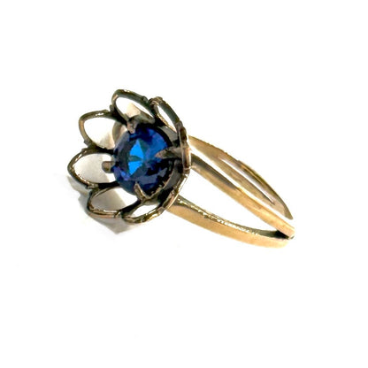 Blue Lab Zircon Flower Bronze Split Band Ring